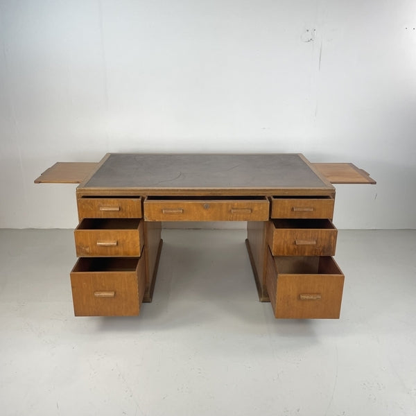 Midcentury oak double pedestal desk by warring & gillow – A rare vintage treasure